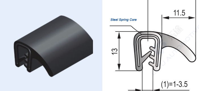 Edge Protection Profiles soft rubber/sponge rubber EPDM with embedded wire / steel carrier